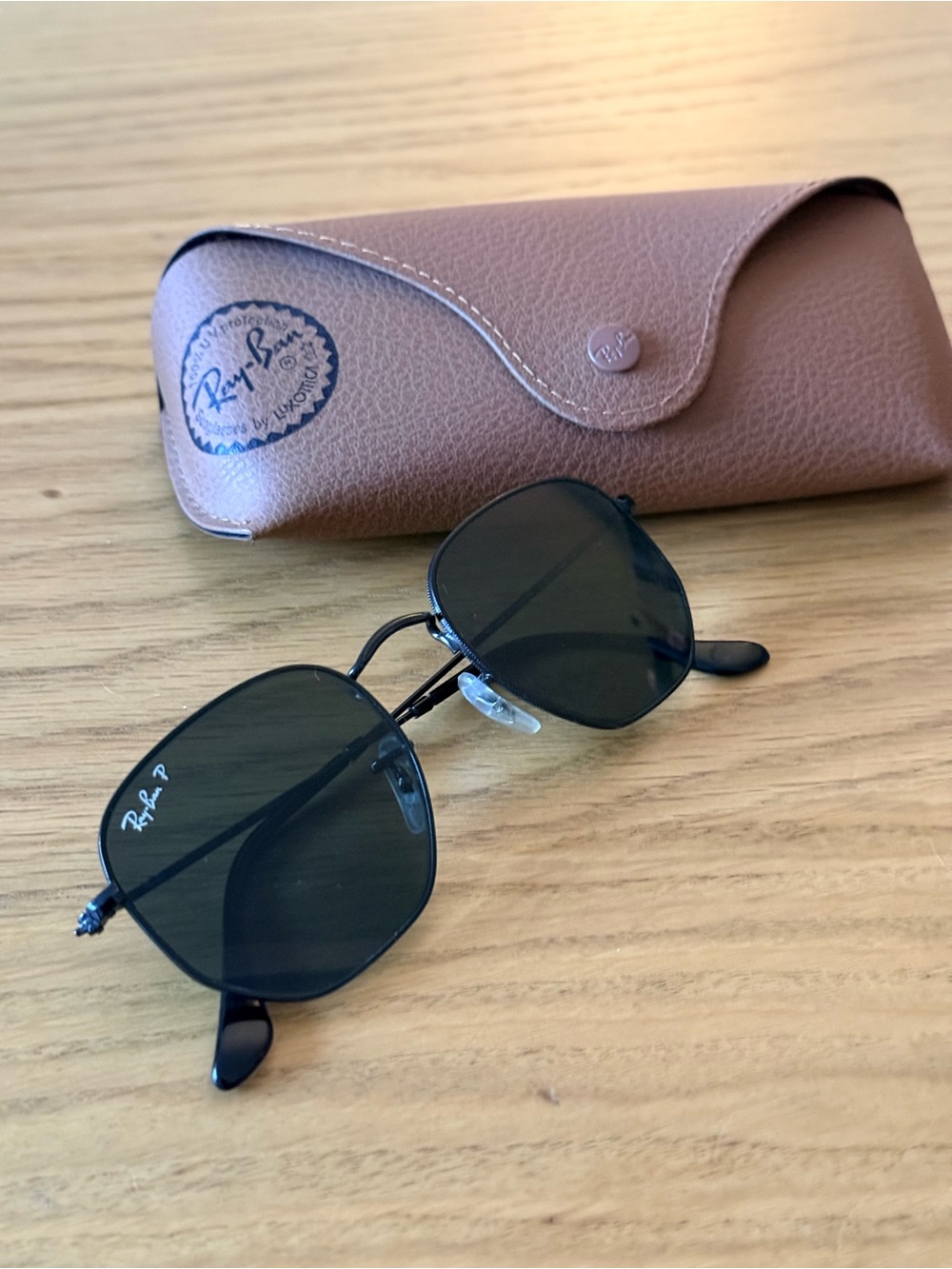 Ray-Ban Black Metal Polarized Hexagon Sunglasses
